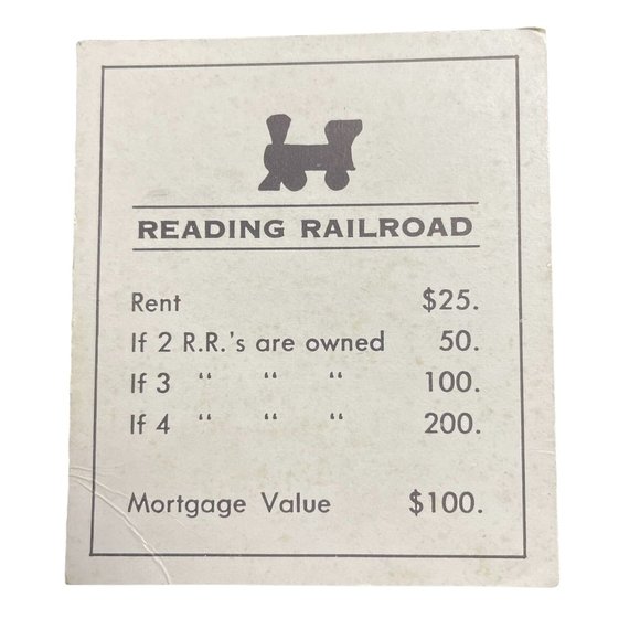 Monopoly Classic Reading Railroad Property Title Deed Card Replacement u - Picture 1 of 2